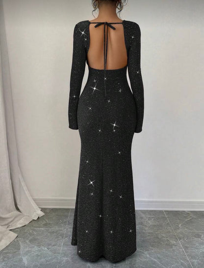 Women’s sophisticated elegant long sparkle outerwear long sleeve dress
