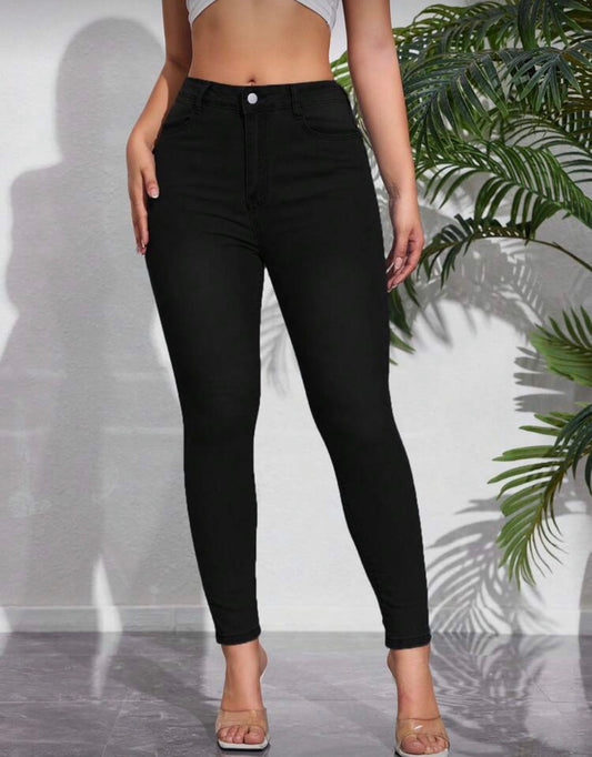 Black solid colour plain skinny jeans for women