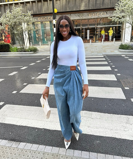 Unique floral light blue elegant solid colour loose jeans for women