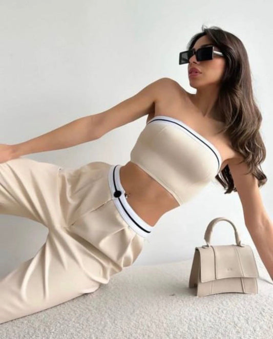 Women’s 2 of casual mini top and loose stripe pants