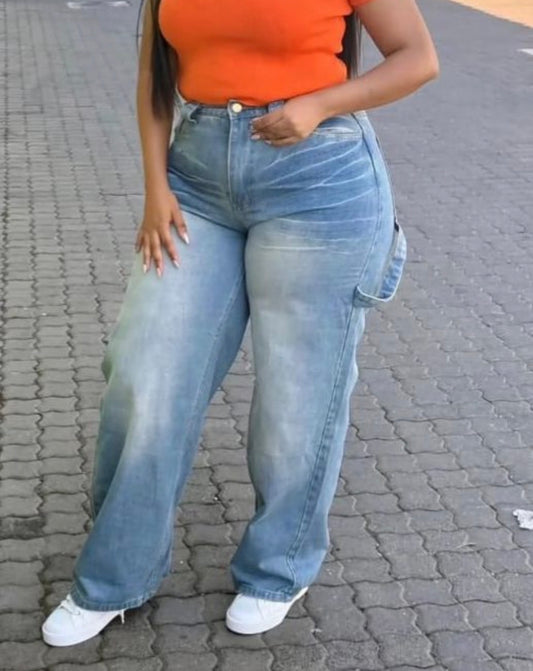 Women’s light blue strap casual denim jeans