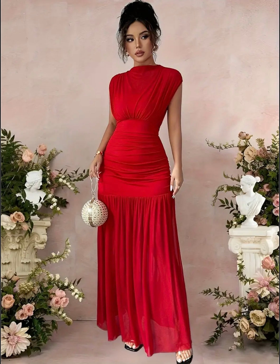 Women’s red long round neck sleeveless dress