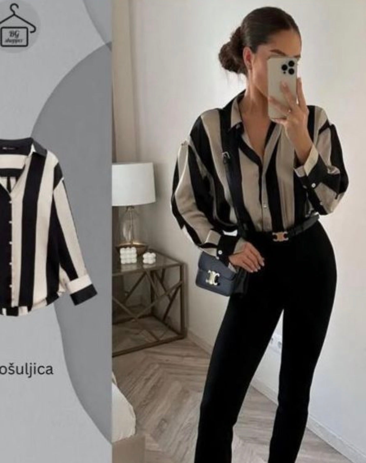 Women’s button stripped long collar sophisticated shirt