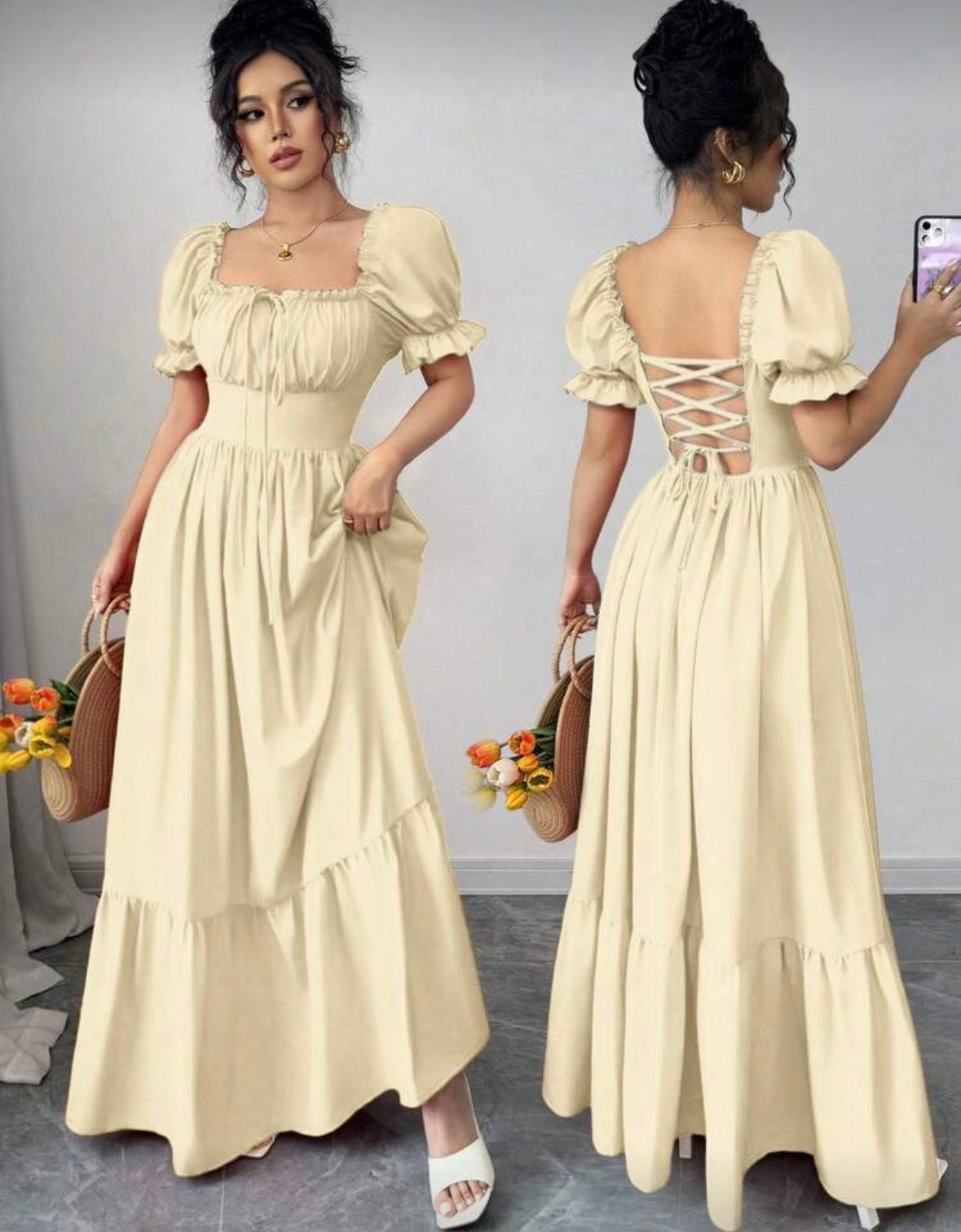 Women’s floral solid colour half sleeve outer ware dress