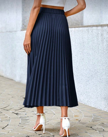 Women’s solid colour mid length elegant pleated skirt