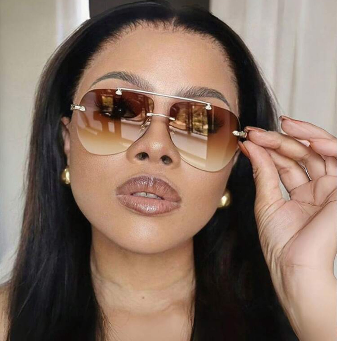 1pc Frameless Metal Pilot Frame Women's Fashion outdoor travel Glasses