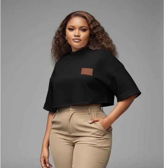 Women’s street casual cropped solid colour t shirt