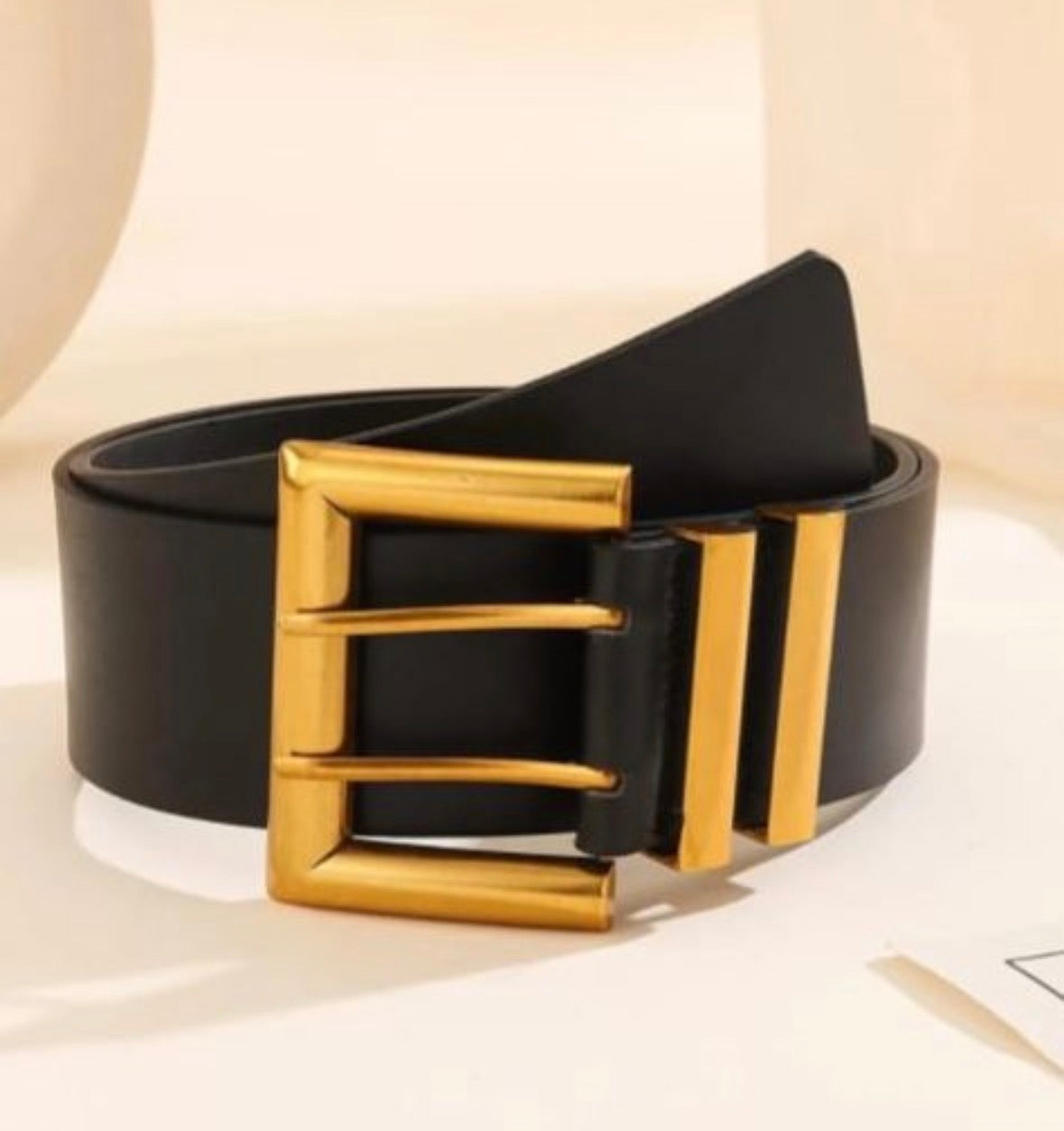 Womens Leather black belt with gold buckle