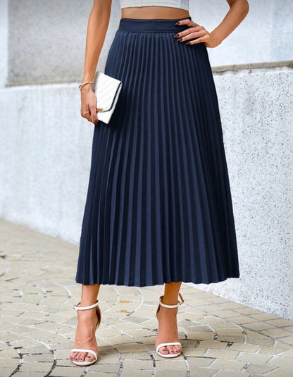 Women’s solid colour mid length elegant pleated skirt