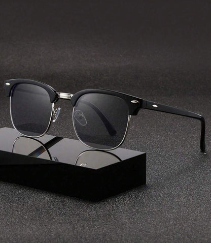 1pc Fashionable Half-Frame Black Fashion Glasses, Summer Beach Wear For Men