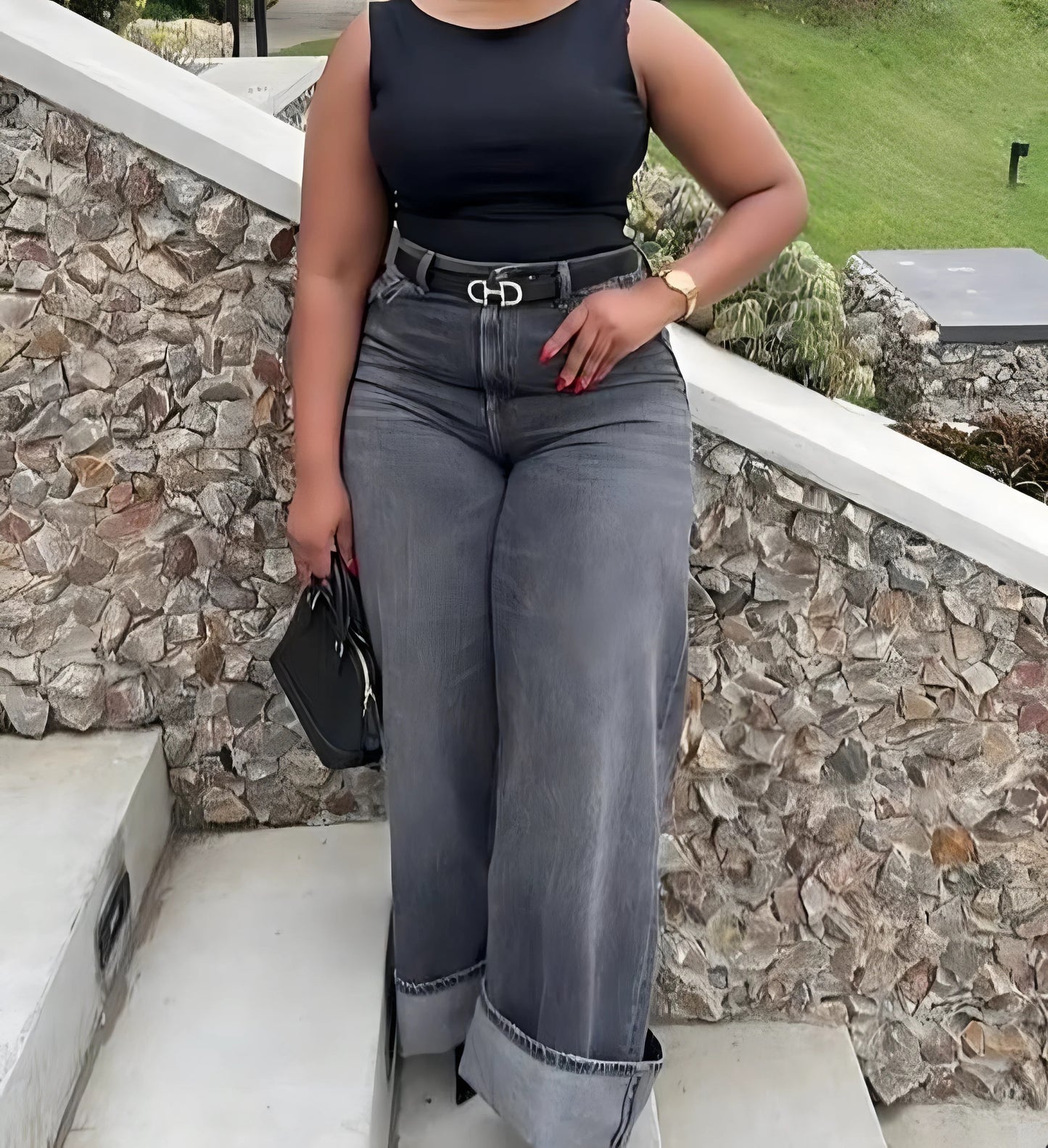 Women’s loose wide street elegant grey washed jeans