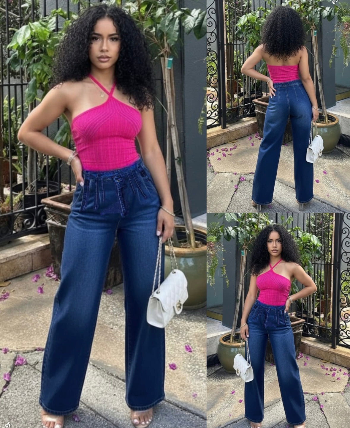 Dark wash strip plain solid colour women’s denim jeans