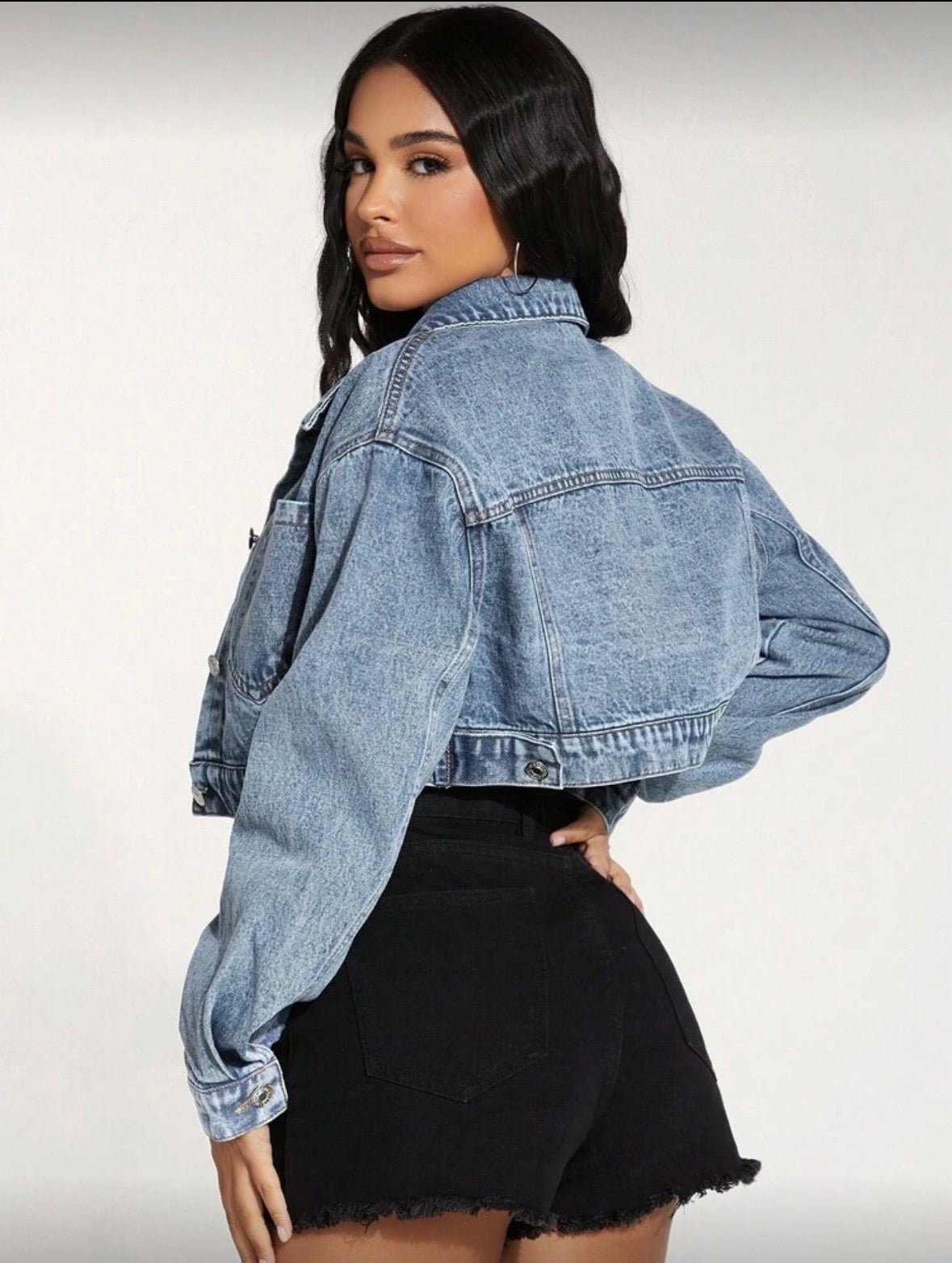 Women's Front Button Long Sleeve Pocket Casual Denim Jacket