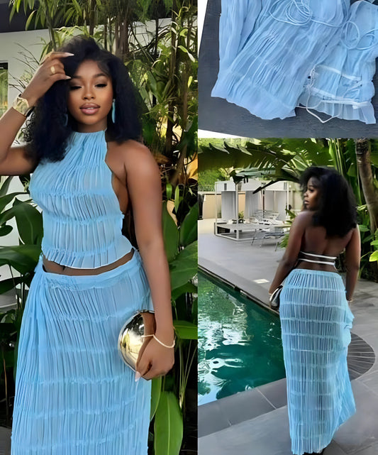 Summer 2 pc vest and long ruffled skirt for women