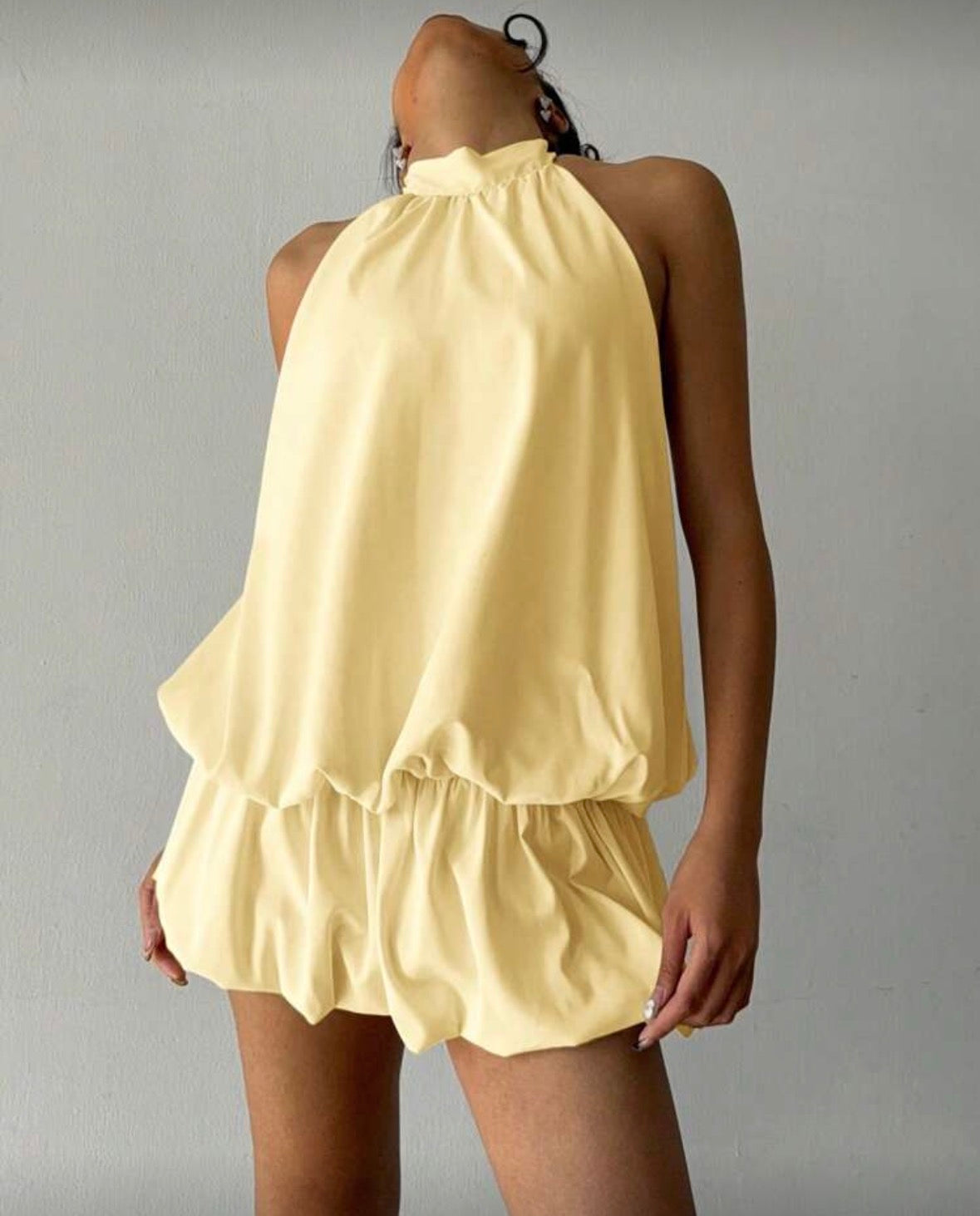 Casual Vacation Style Solid Color Backless Tie Knot Ruffle Hem Mini Dress, Summer