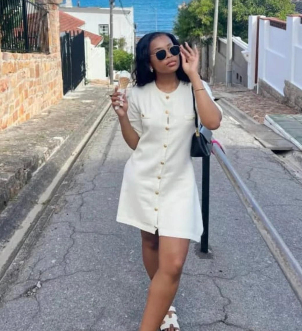 Women’s button half sleeve elegant mini dress