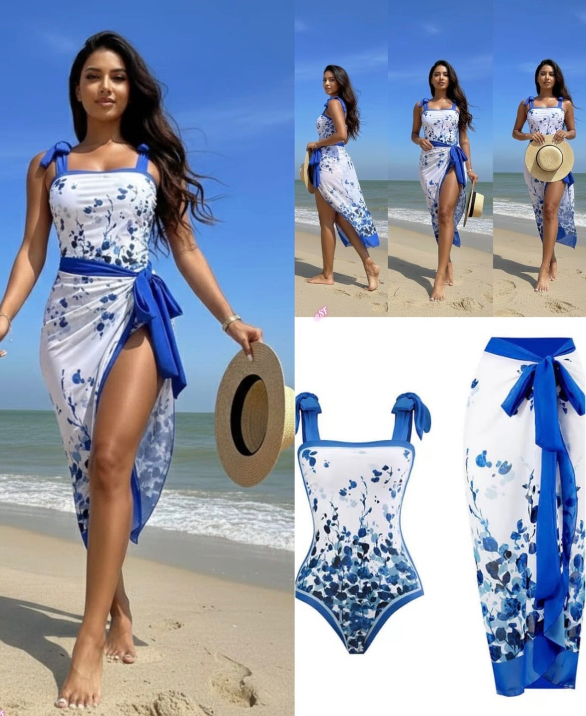 Women’s blue sleeveless top vest and long open skirt