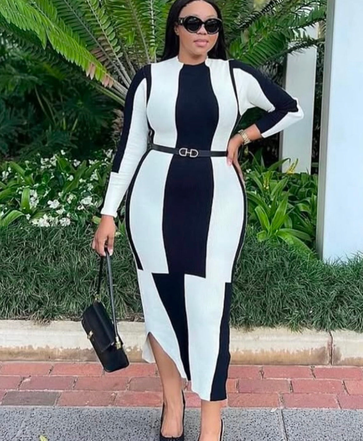 Women’s striped long sleeve long elegant dress