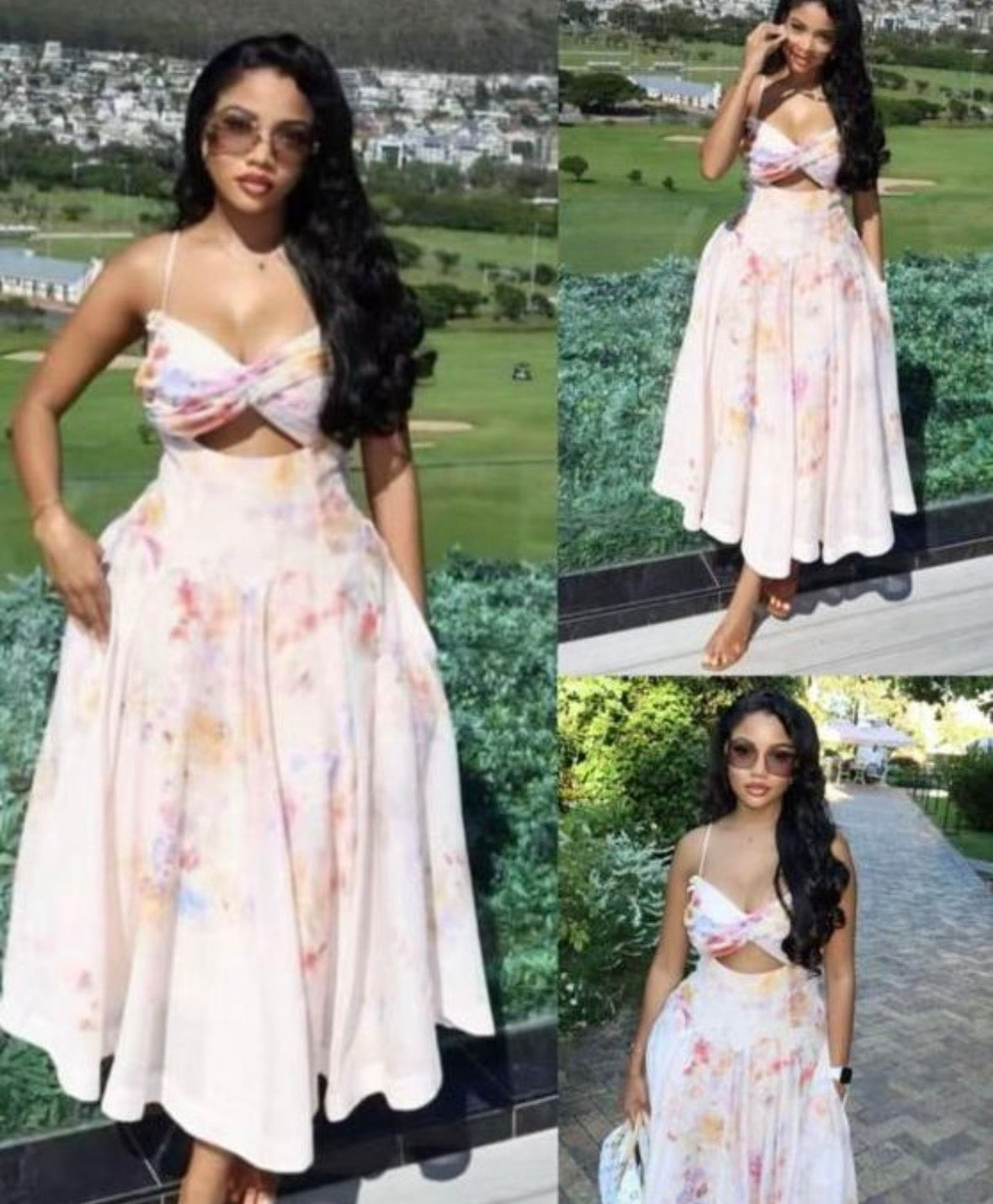 Women’s flower open chest sleeveless summer long dress