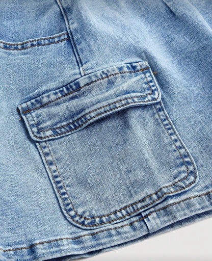 Cargo denim mini light wash skirt for women