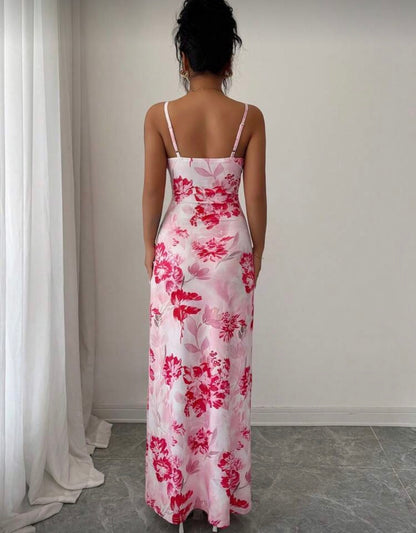 Summer open leg sleeveless strap on flower dress for women