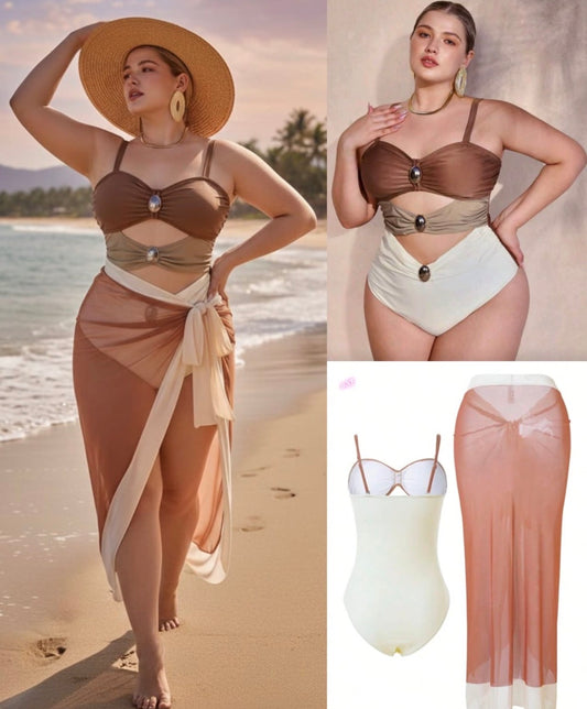 Plus size 2 pc brown women’s bathing suit