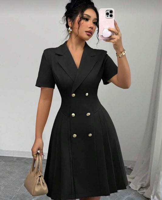 Women’s button formal elegant mid sleeve dress
