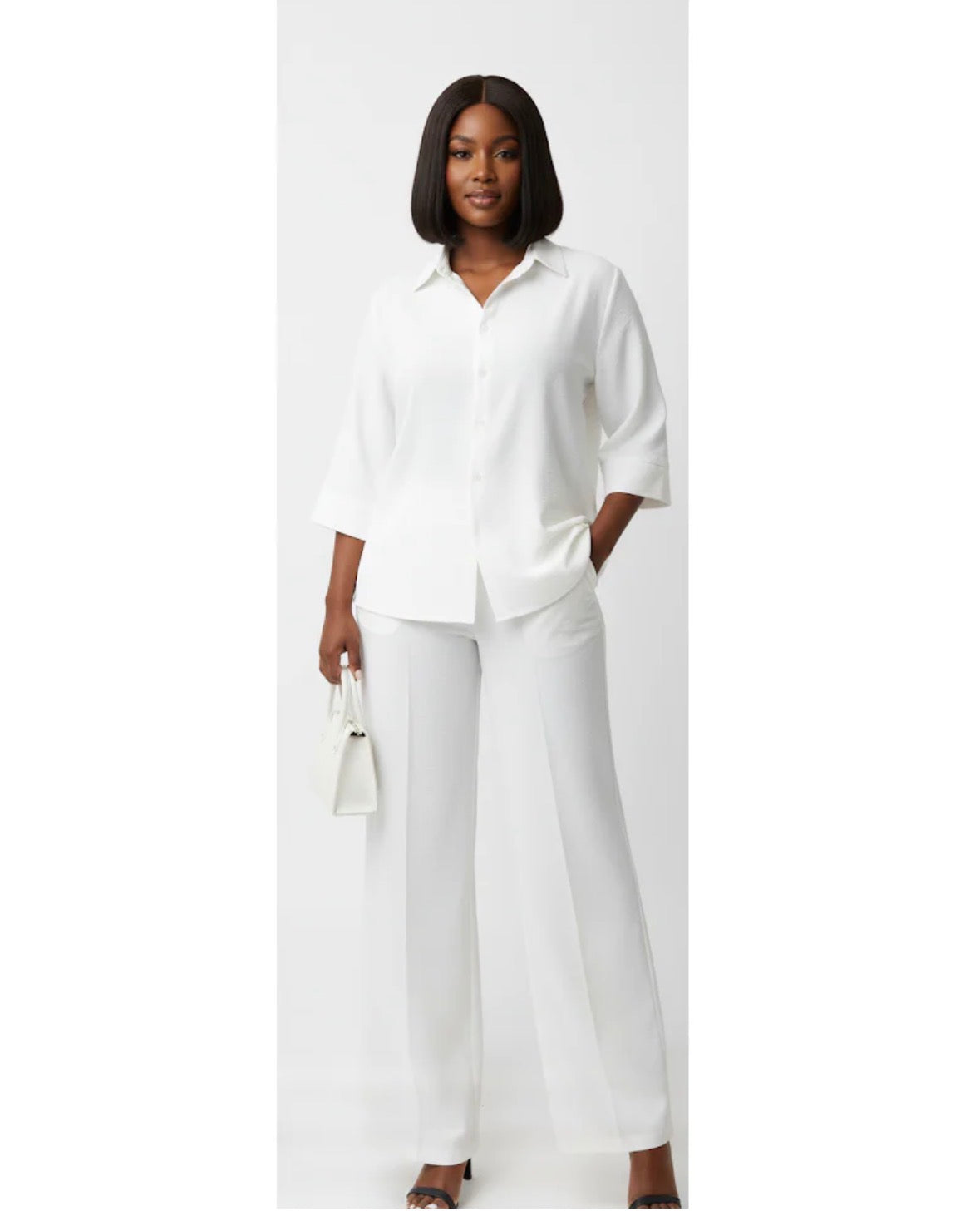 Solid colour 2 pc medium sleeve button shirt and loose pants