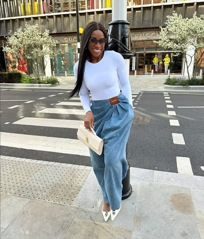 Unique floral light blue elegant solid colour loose jeans for women