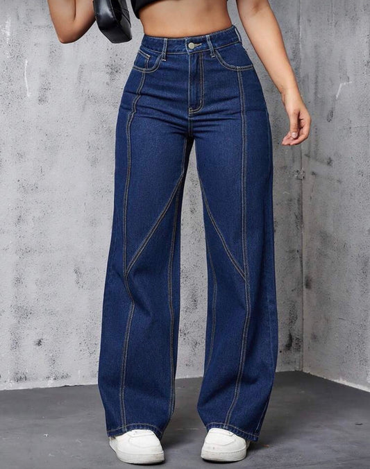 Women’s dark blue denim pocket high waist jeans for women