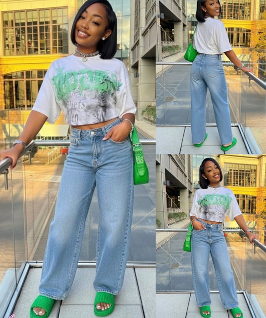 Women’s plan solid colour loose light wash jeans