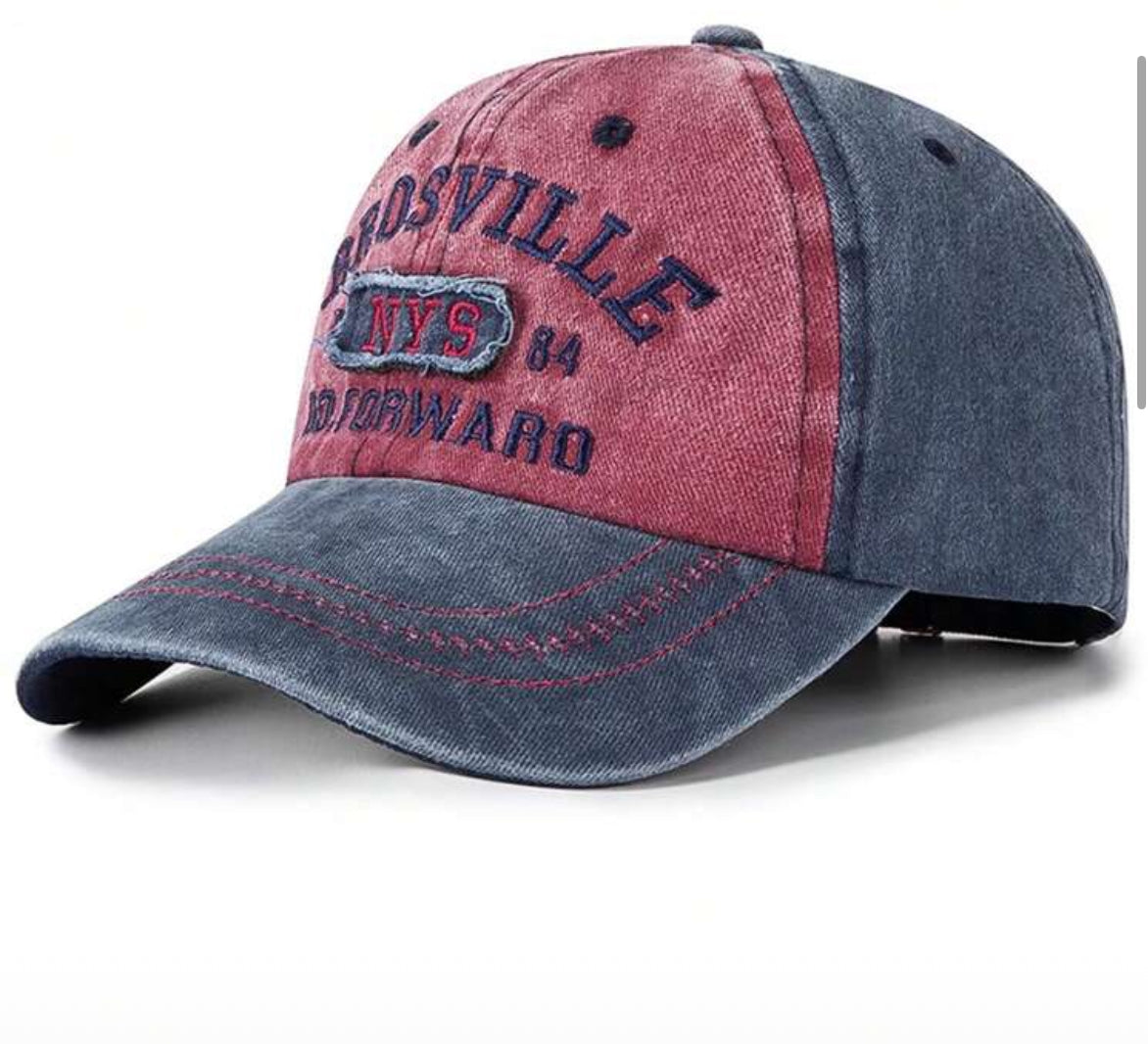 Washed Denim Baseball Cap, Vintage Alphabet Embroidery, Baseball Cap